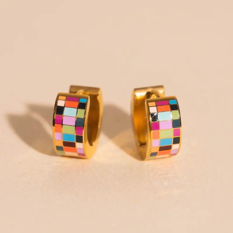 Chunky Checkered Hoop Earrings