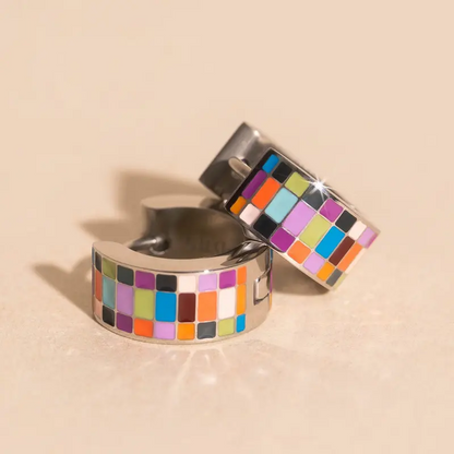 Chunky Checkered Hoop Earrings
