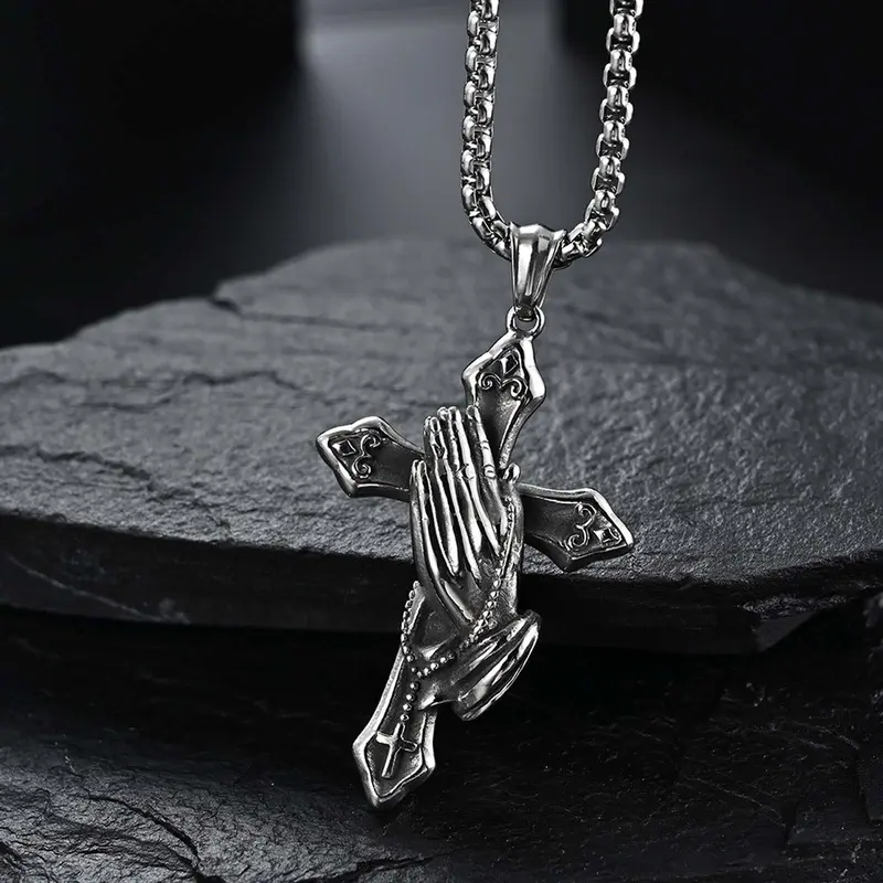 Vintage Cross Praying Hands Necklace