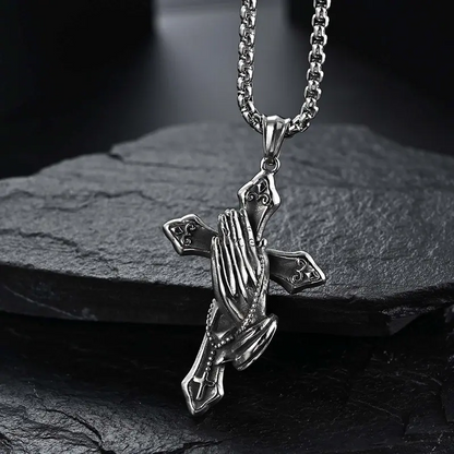 Vintage Cross Praying Hands Necklace