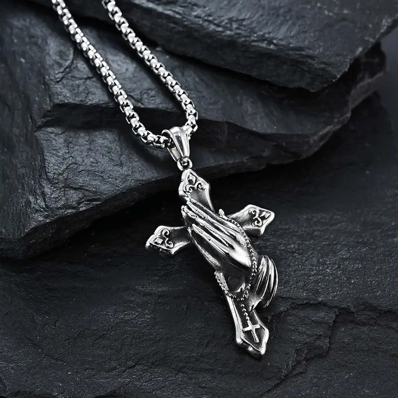 Vintage Cross Praying Hands Necklace