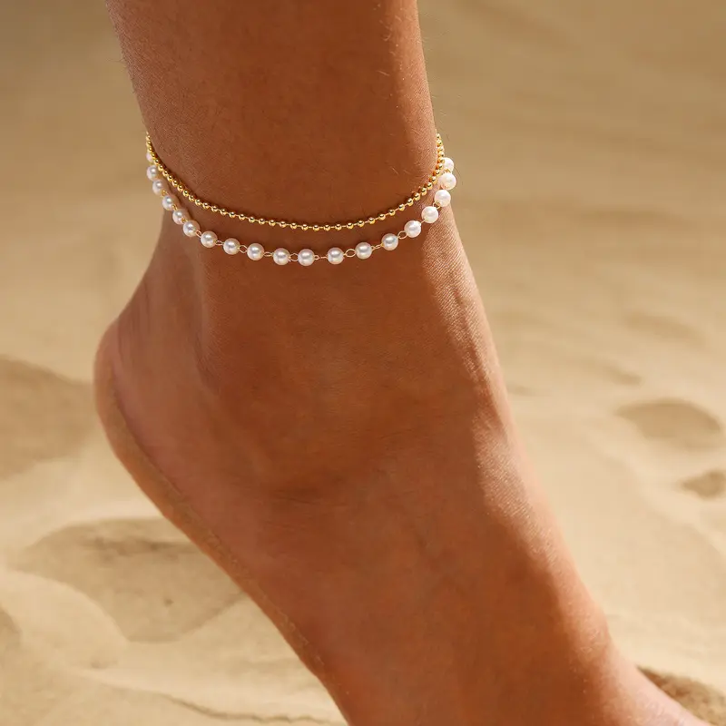 2pc Dainty Pearl Bead Anklets