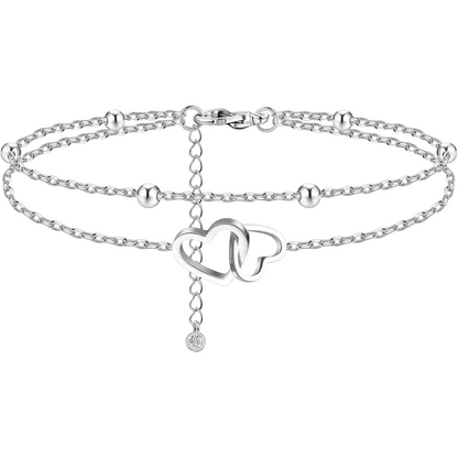 2pc Dainty Interlinked Heart Anklets