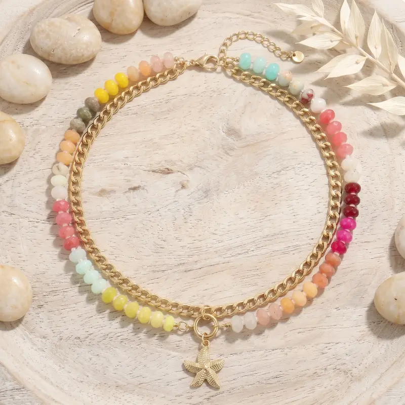 Double Layered Charm Beaded Necklace Set