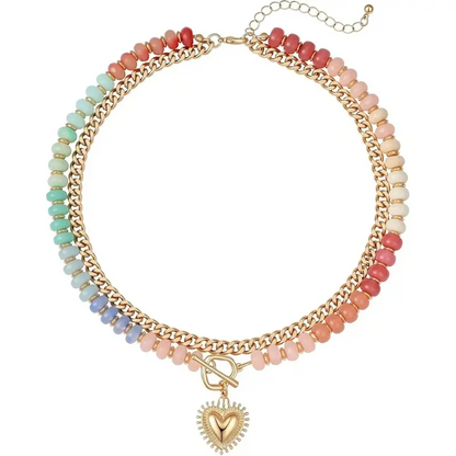 Double Layered Charm Beaded Necklace Set