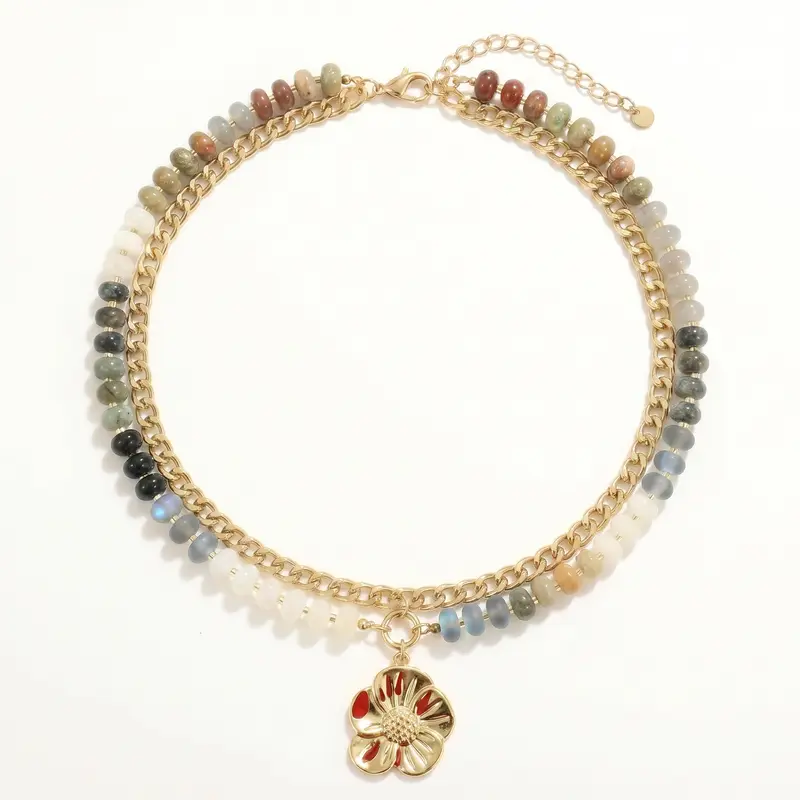Double Layered Charm Beaded Necklace Set