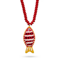 Orange fish + red bead necklace