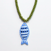 Blue fish + green bead necklace