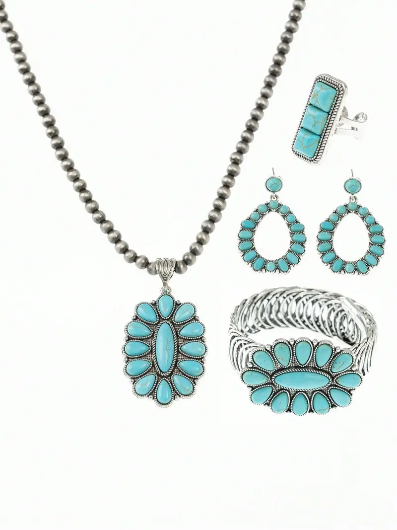 4pc Boho Vintage Turquoise Jewelry Set