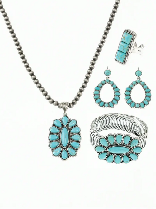 4pc Boho Vintage Turquoise Jewelry Set