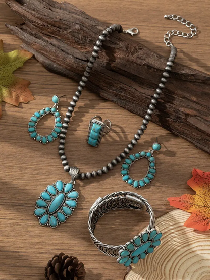 4pc Boho Vintage Turquoise Jewelry Set