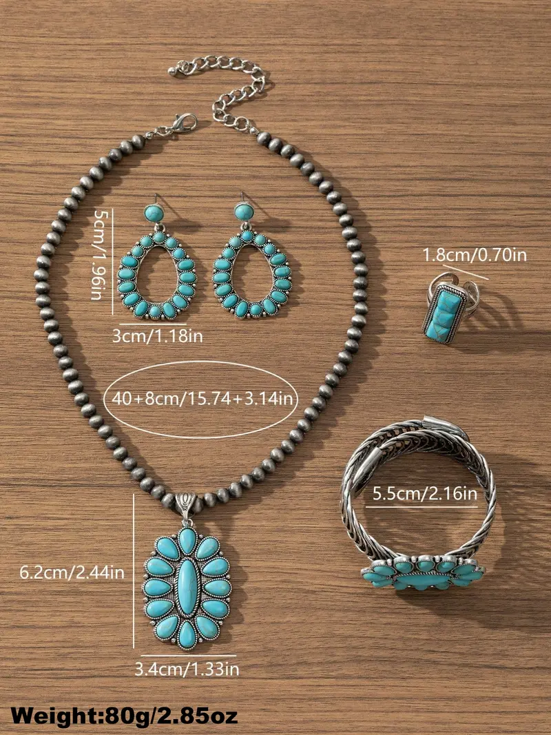 4pc Boho Vintage Turquoise Jewelry Set