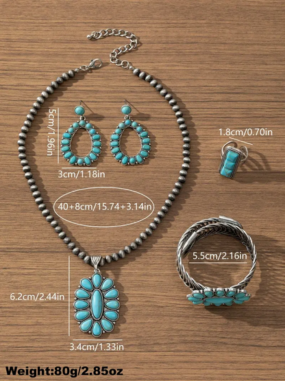 4pc Boho Vintage Turquoise Jewelry Set