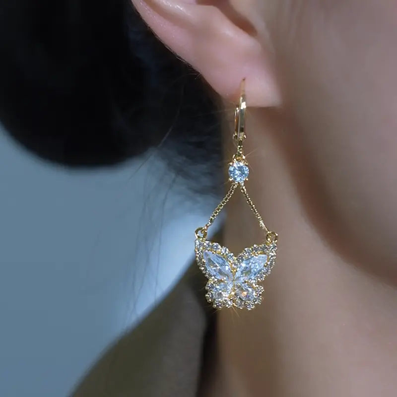 Inlaid Zircon Butterfly Earrings