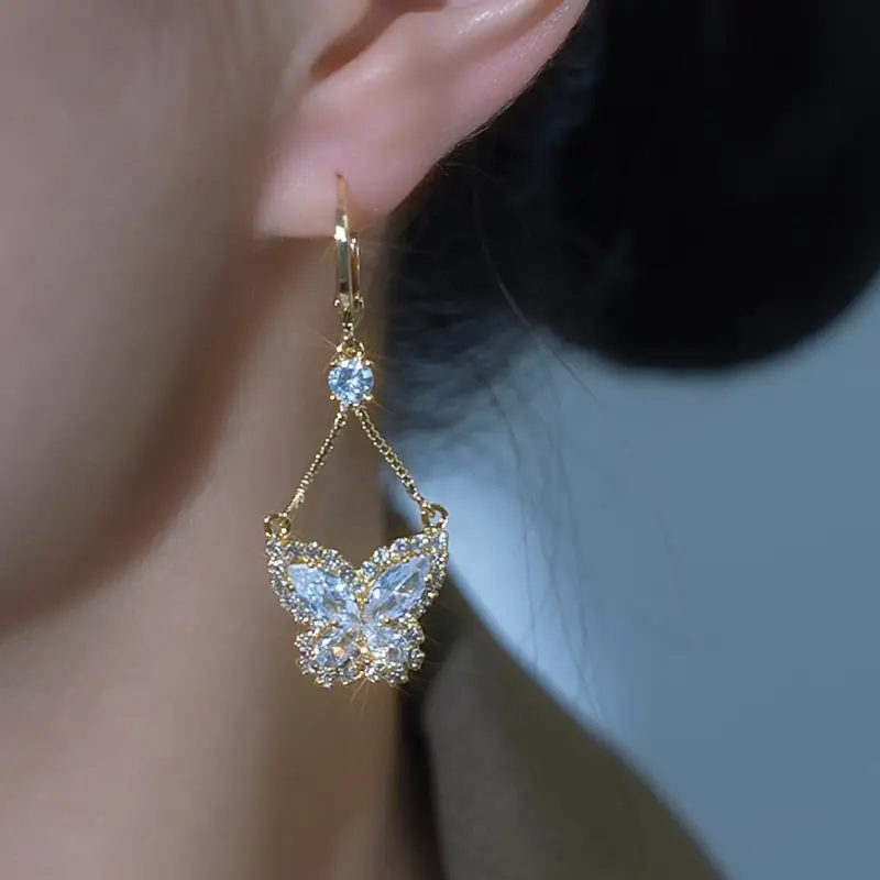 Inlaid Zircon Butterfly Earrings