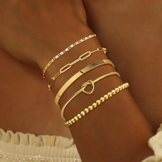 14k 5pc Beaded Knot Bracelet Stack