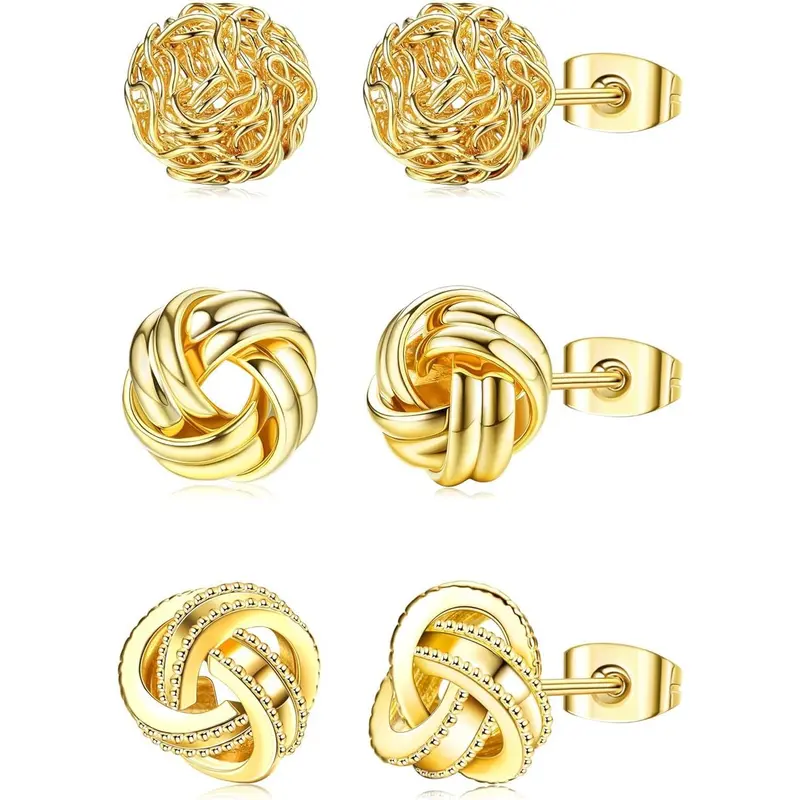 3 Pair Love Knot Earrings