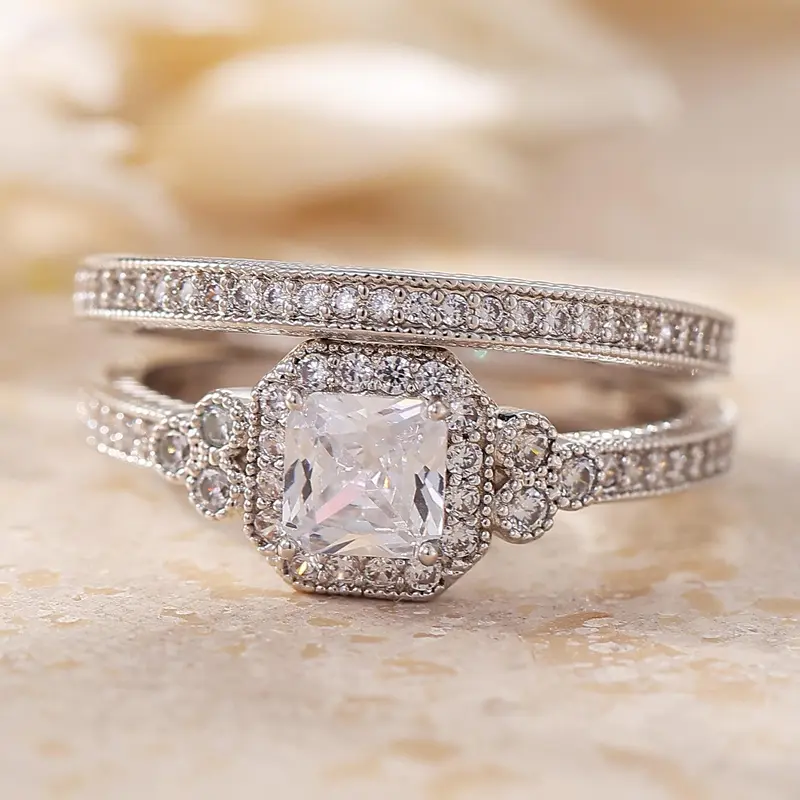 2pc Halo Ring Set