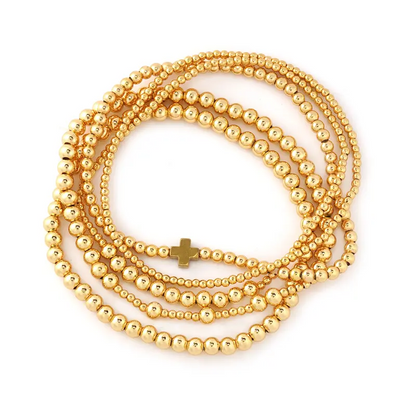 5pc Beaded Cross Bracelet Stack
