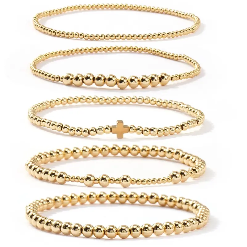 5pc Beaded Cross Bracelet Stack