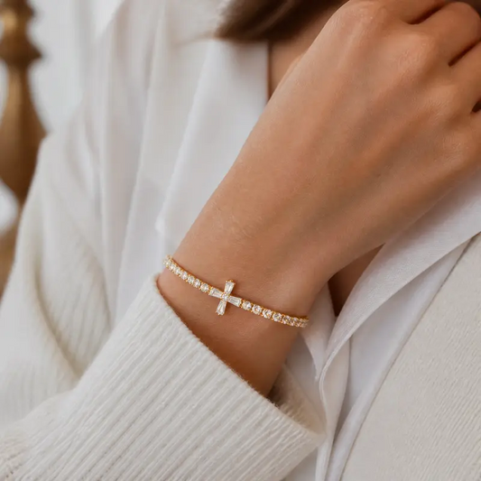 Dainty Stone Cross Bracelet