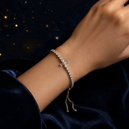 Dainty Stone Cross Bracelet