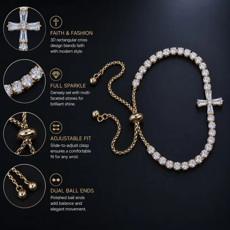 Dainty Stone Cross Bracelet