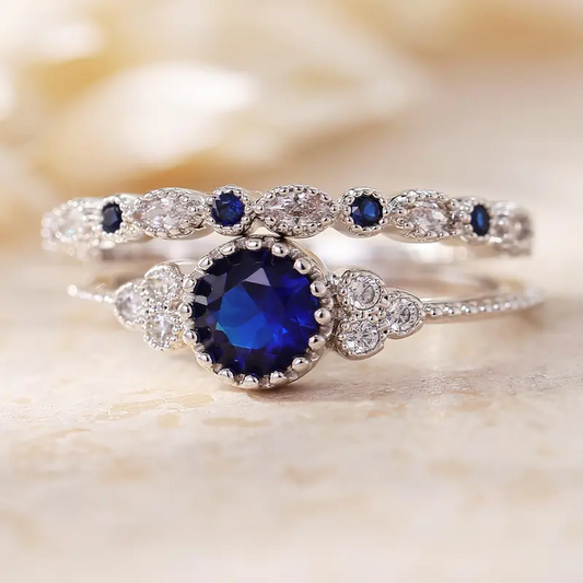 2pc Blue Stone Ring Set