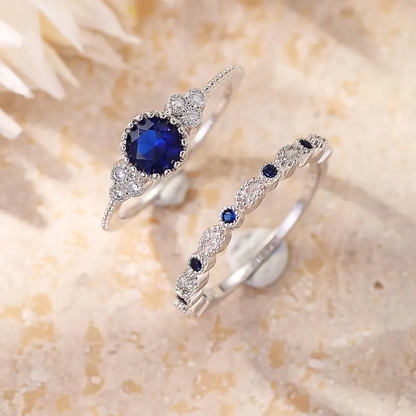 2pc Blue Stone Ring Set