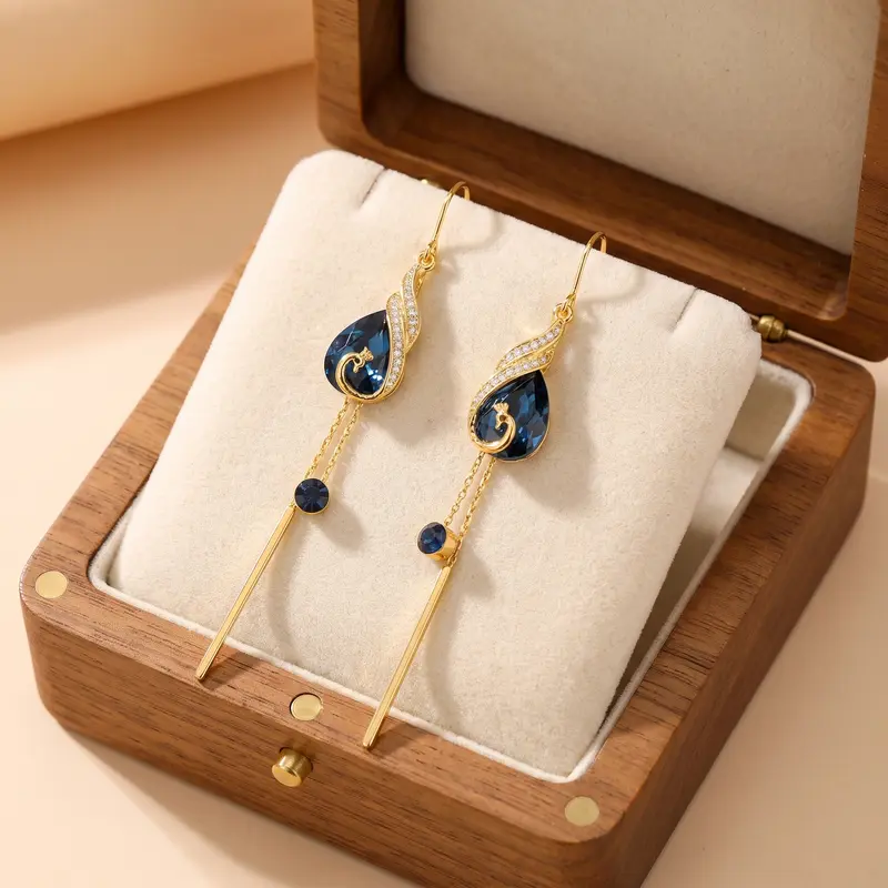 Blue Crystal Phoenix Earrings