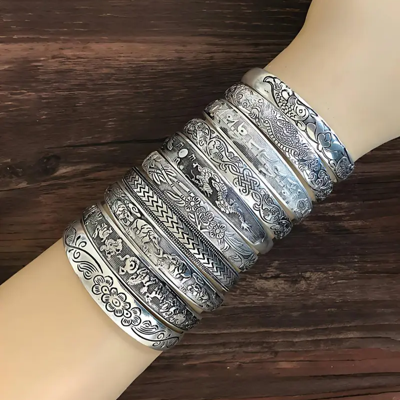 10pc Vintage Chinese Cuff Bangle Set