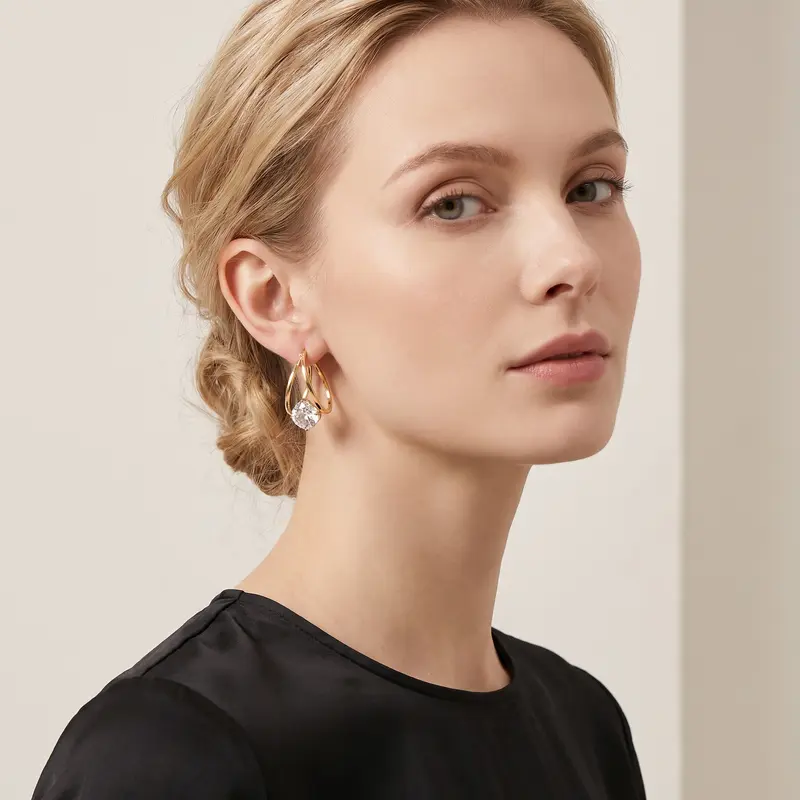 Double Loop Zircon Earrings