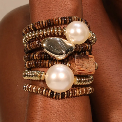 7pc Exaggerated Pearl Beaded Bracelet Set