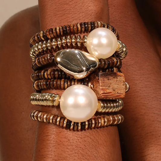 7pc Exaggerated Pearl Beaded Bracelet Set