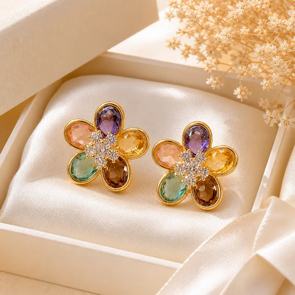 Colorful Floral Crystal Stud Earrings