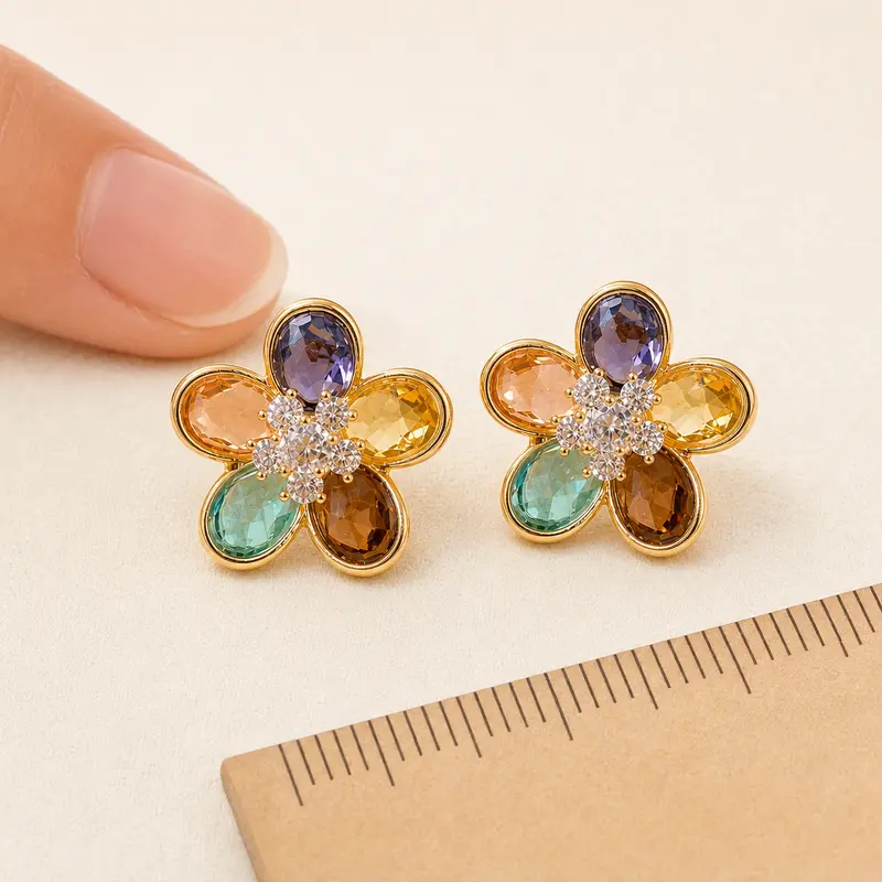 Colorful Floral Crystal Stud Earrings