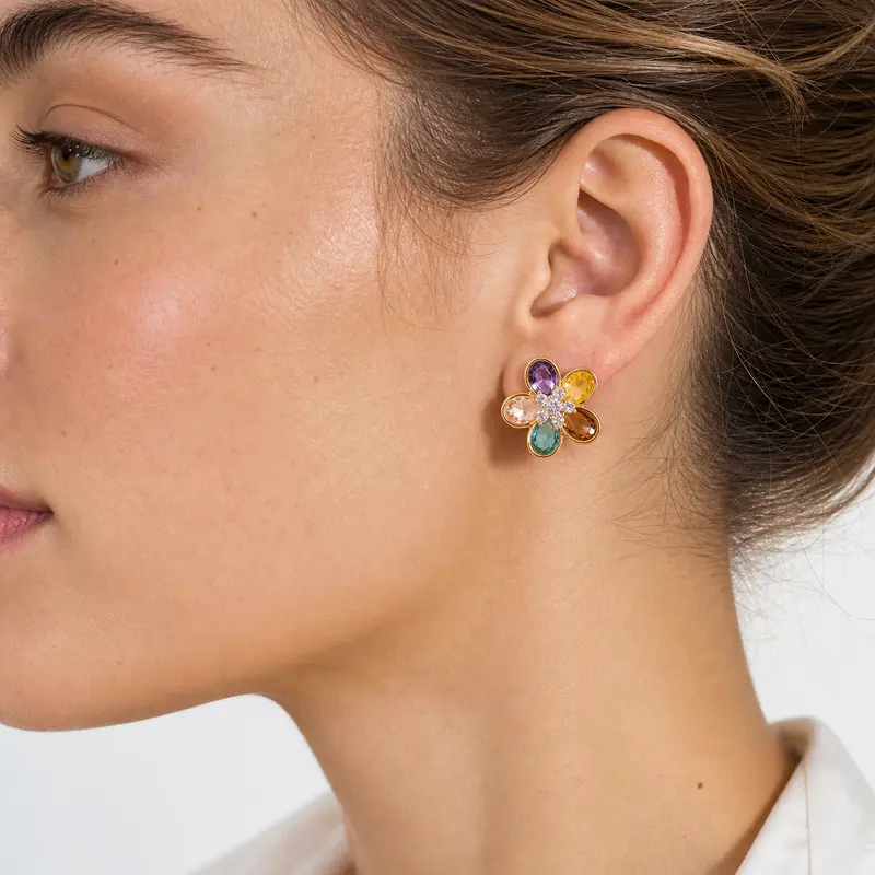 Colorful Floral Crystal Stud Earrings