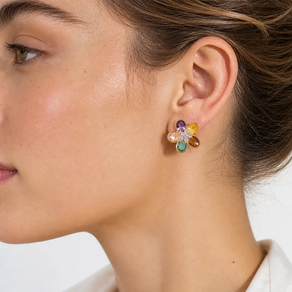 Colorful Floral Crystal Stud Earrings