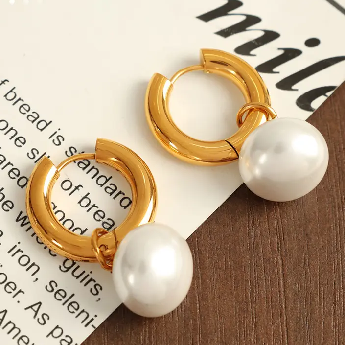 Dangling Pearl Hoop Earrings