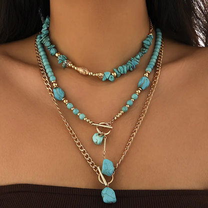 3pc Turquoise Beaded Necklace Set
