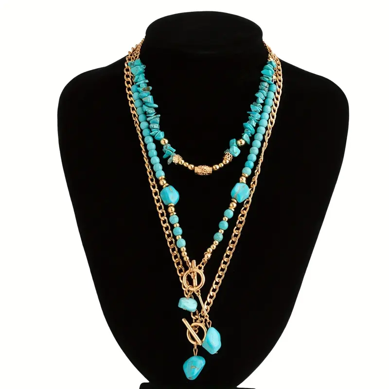 3pc Turquoise Beaded Necklace Set