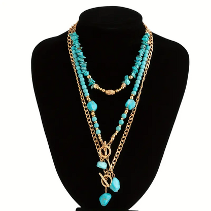 3pc Turquoise Beaded Necklace Set