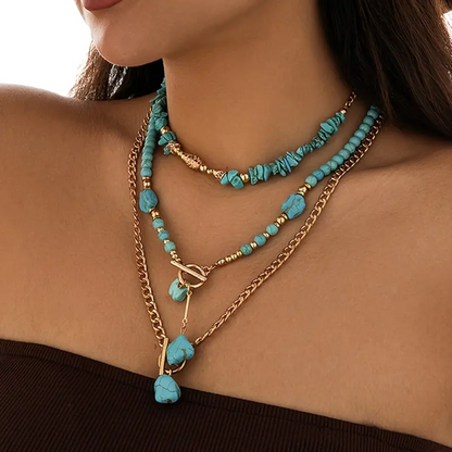 3pc Turquoise Beaded Necklace Set