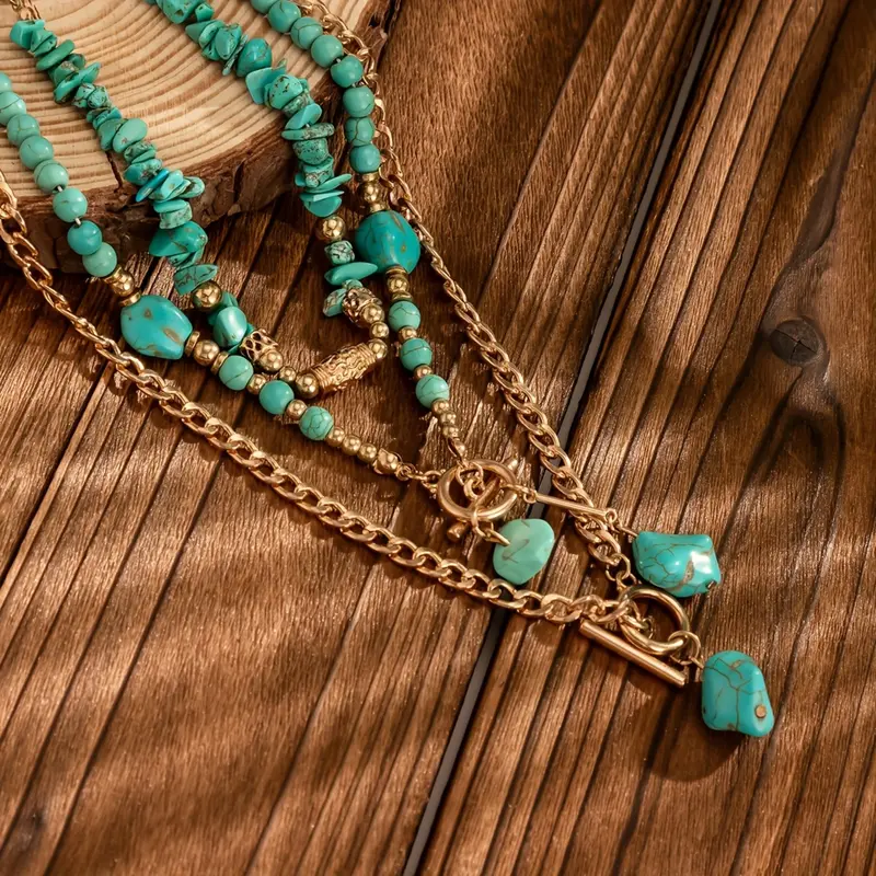 3pc Turquoise Beaded Necklace Set