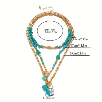 3pc Turquoise Beaded Necklace Set