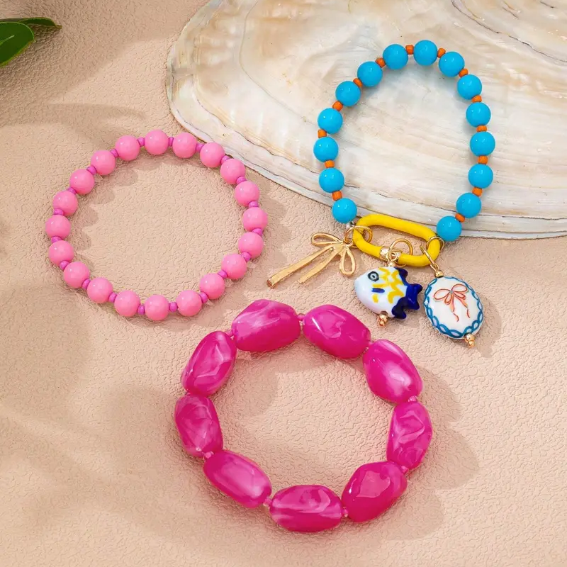6pc Summer Beaded Charm Bracelets