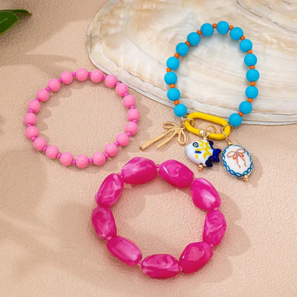 6pc Summer Beaded Charm Bracelets