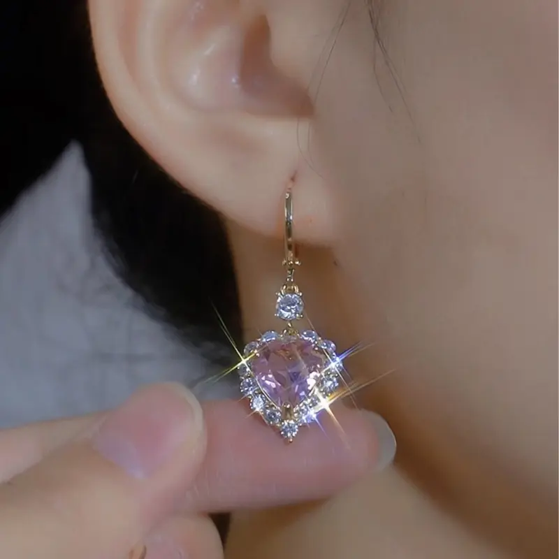 Pink Crystal Heart Earrings