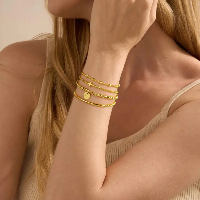 5pc Dainty Cross Initial Bracelet Stack