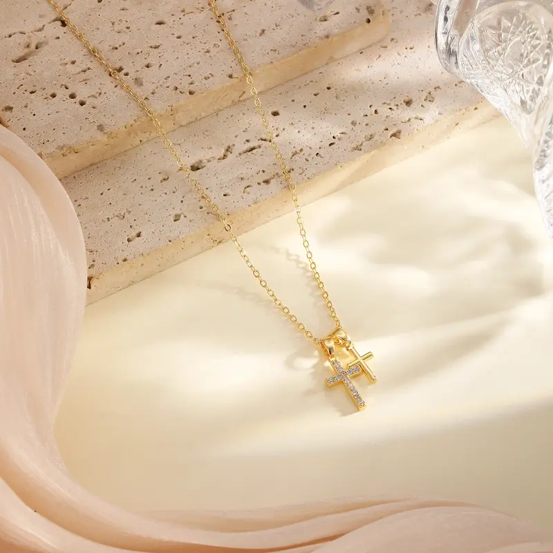Dainty Double Cross Necklace